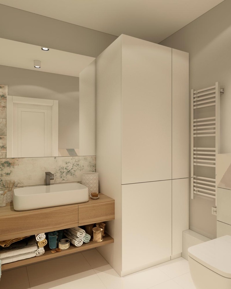 В интерьере ванной комнаты, полки являются неотъемлемым атрибутом, предназначенным для хранения всевозможных ванных принадлежностей.